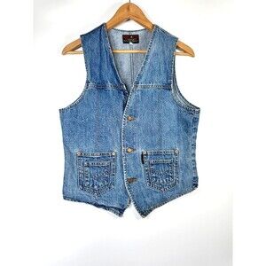 Vintage Saddle Bleus Denim Vest Womens Small Blue Made in USA Western Workwear